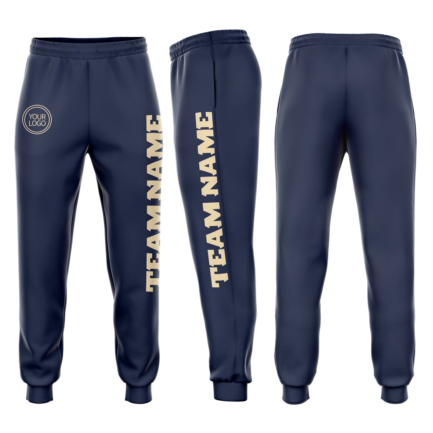 Custom Navy Cream Fleece Jogger Sweatpants - Main View