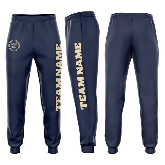 Custom Navy Cream Fleece Jogger Sweatpants - Main View
