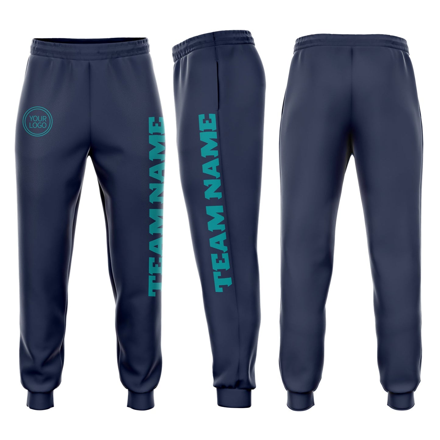 Custom Navy Aqua Fleece Jogger Sweatpants - Main View
