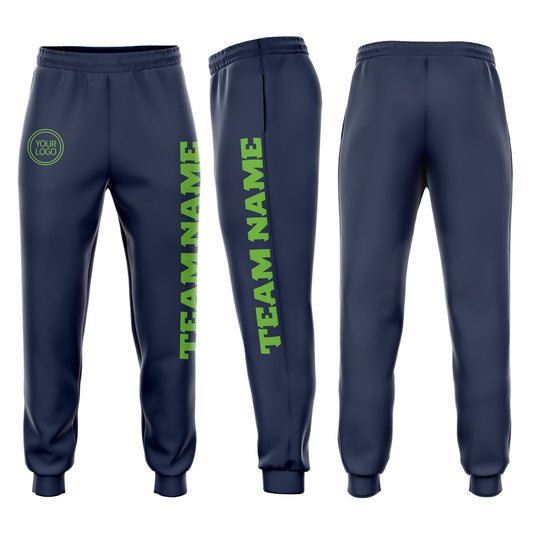 Custom Navy Neon Green Fleece Jogger Sweatpants - Main View