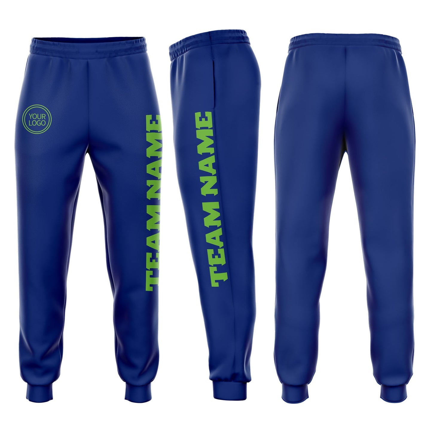 Custom Royal Neon Green Fleece Jogger Sweatpants - Main View