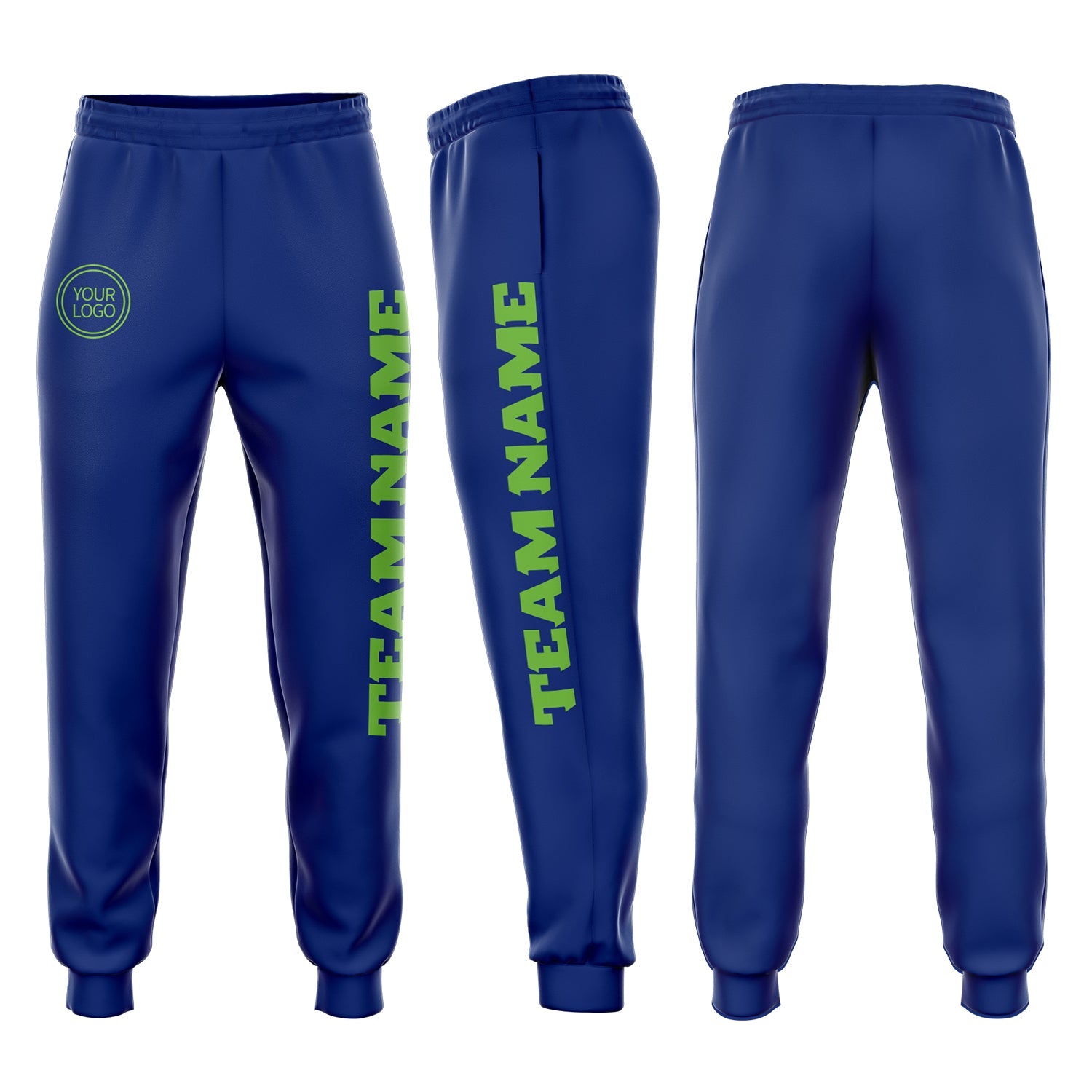 Custom Royal Neon Green Fleece Jogger Sweatpants - Main View