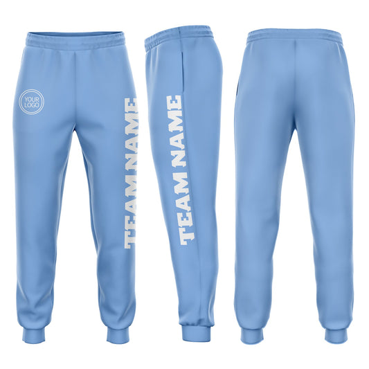 Custom Light Blue White Fleece Jogger Sweatpants - Main View