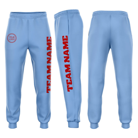 Custom Light Blue Red Fleece Jogger Sweatpants - Main View