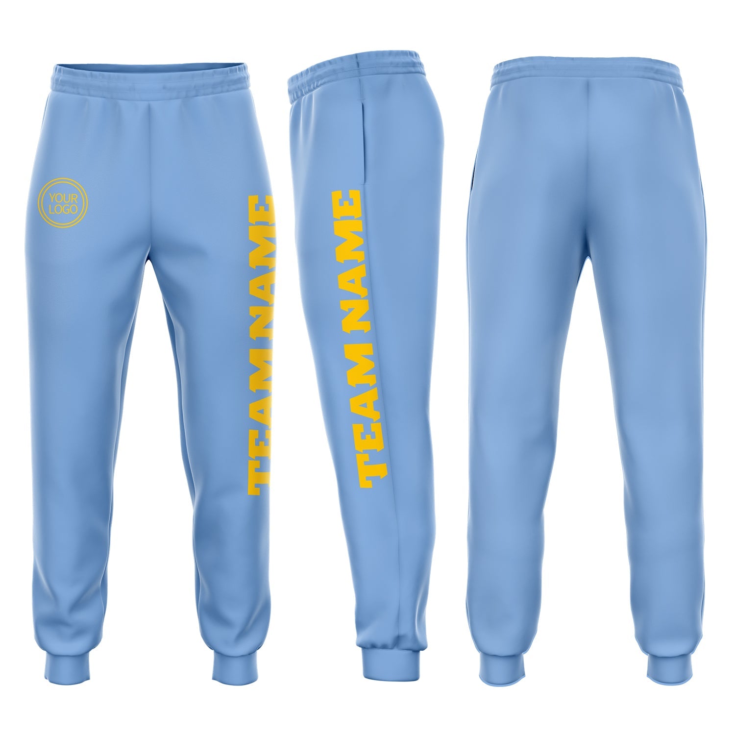 Custom Light Blue Gold Fleece Jogger Sweatpants - Main View