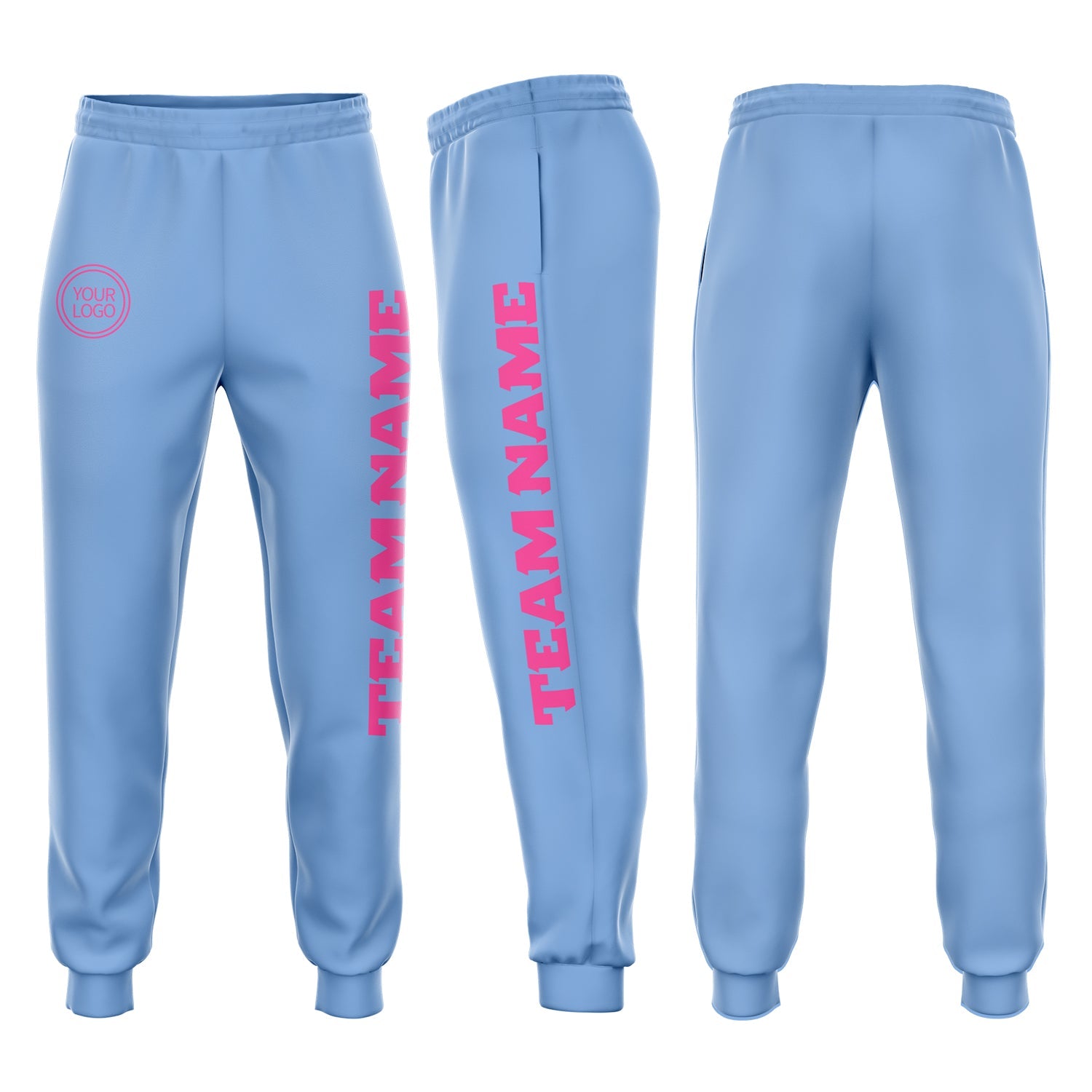 Custom Light Blue Pink Fleece Jogger Sweatpants - Main View