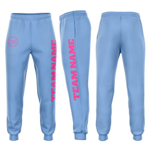 Custom Light Blue Pink Fleece Jogger Sweatpants - Main View