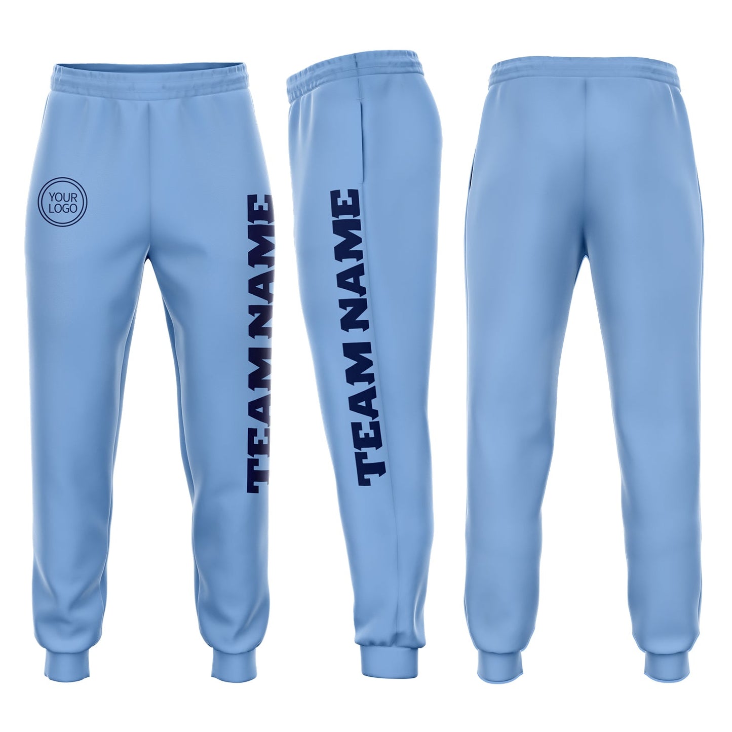 Custom Light Blue Navy Fleece Jogger Sweatpants - Main View