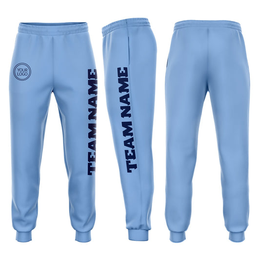 Custom Light Blue Navy Fleece Jogger Sweatpants - Main View