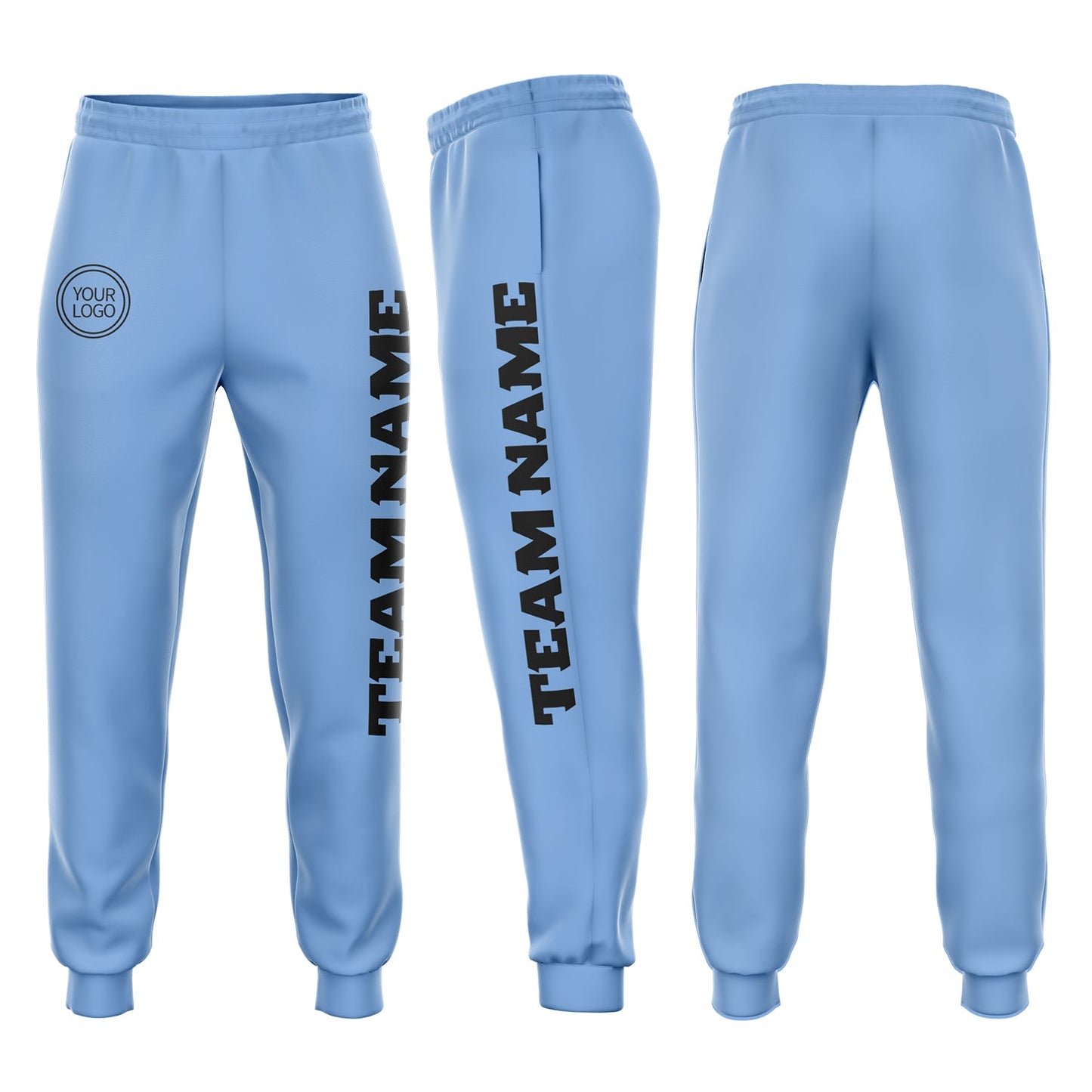 Custom Light Blue Black Fleece Jogger Sweatpants - Main View