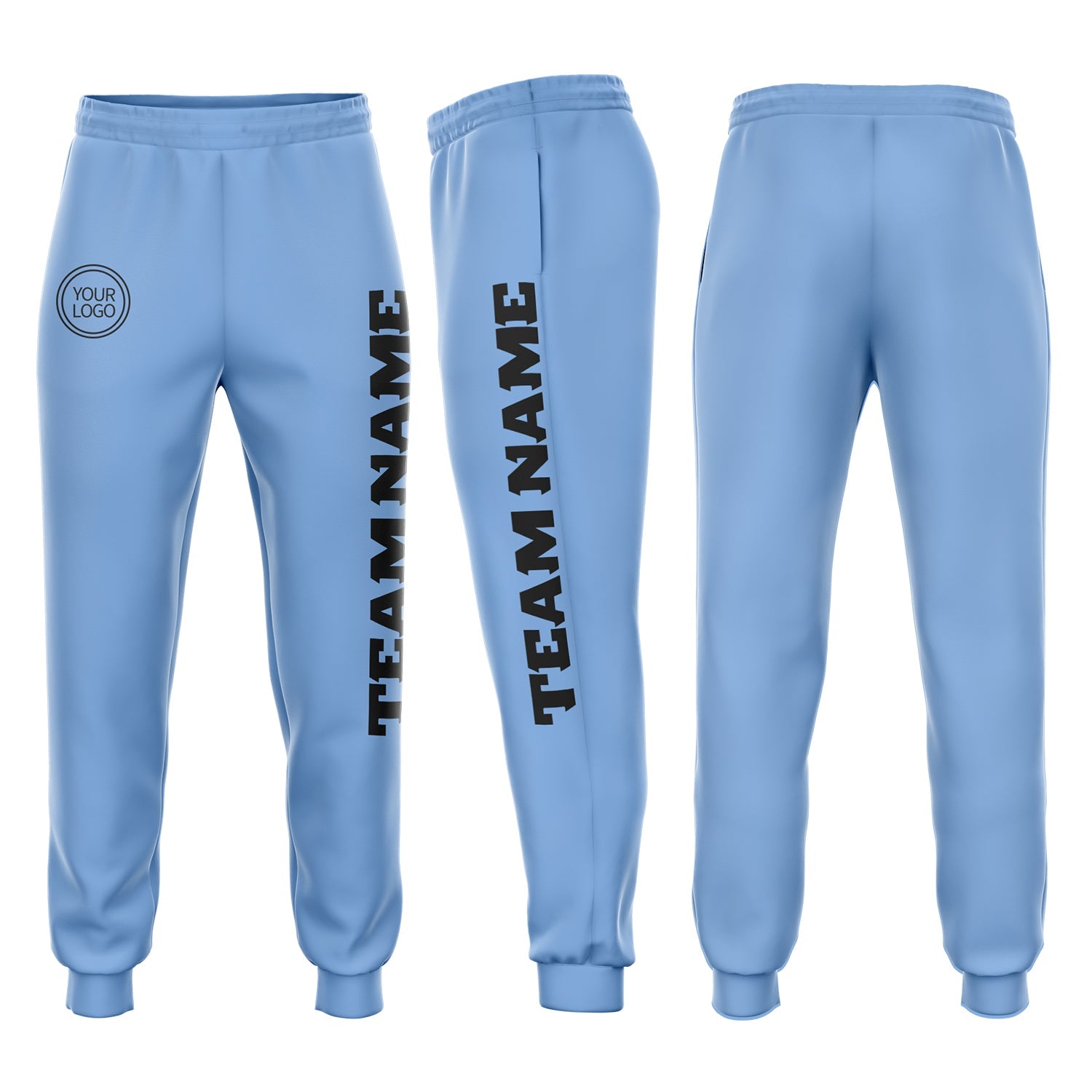 Custom Light Blue Black Fleece Jogger Sweatpants - Main View