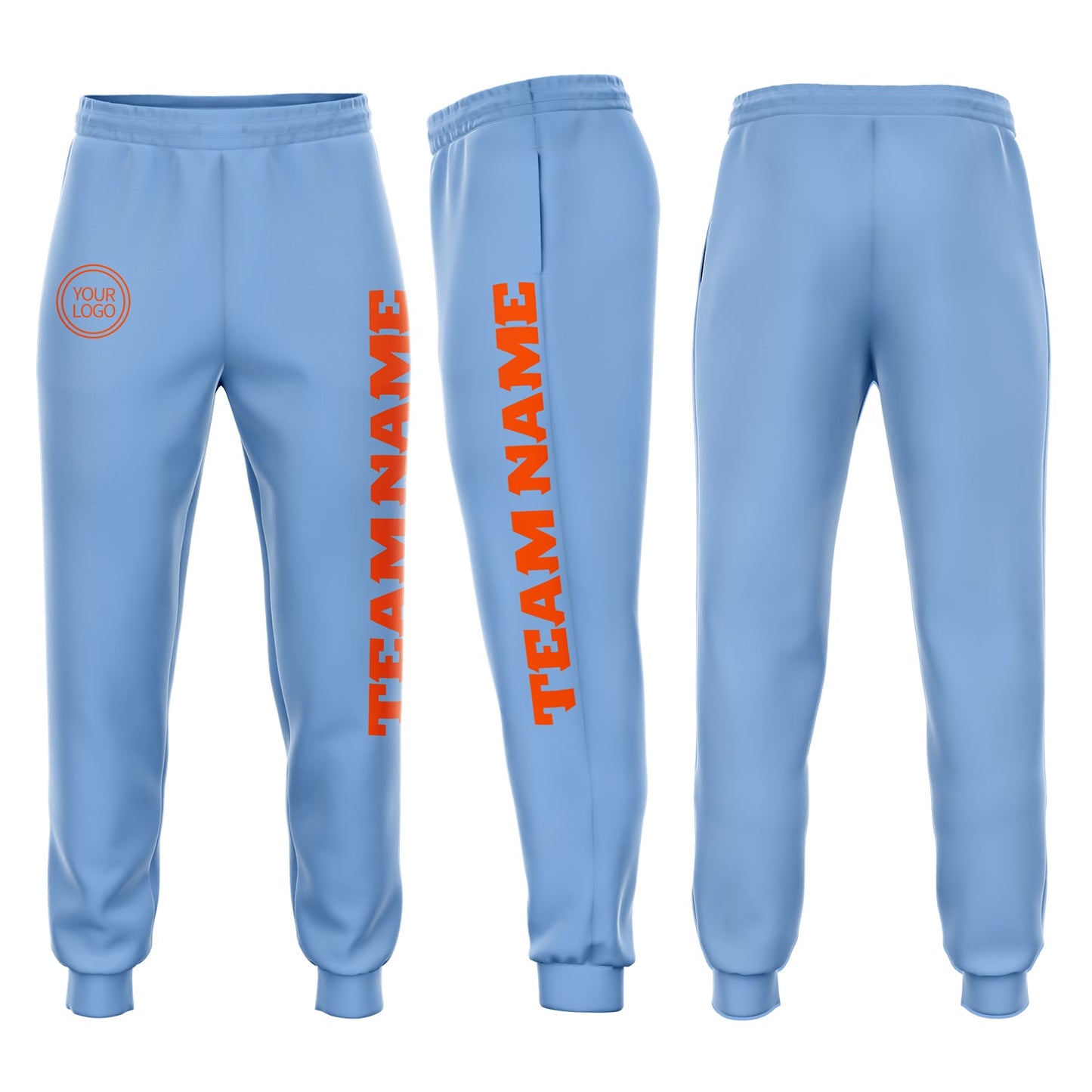 Custom Light Blue Orange Fleece Jogger Sweatpants - Main View