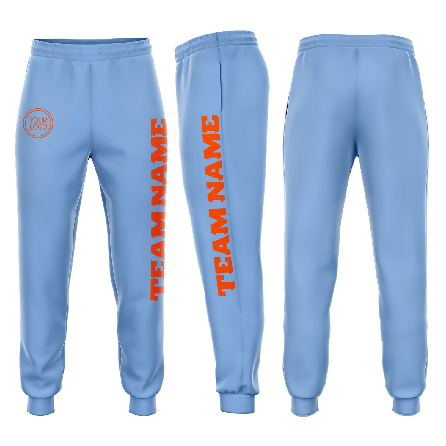 Custom Light Blue Orange Fleece Jogger Sweatpants - Main View