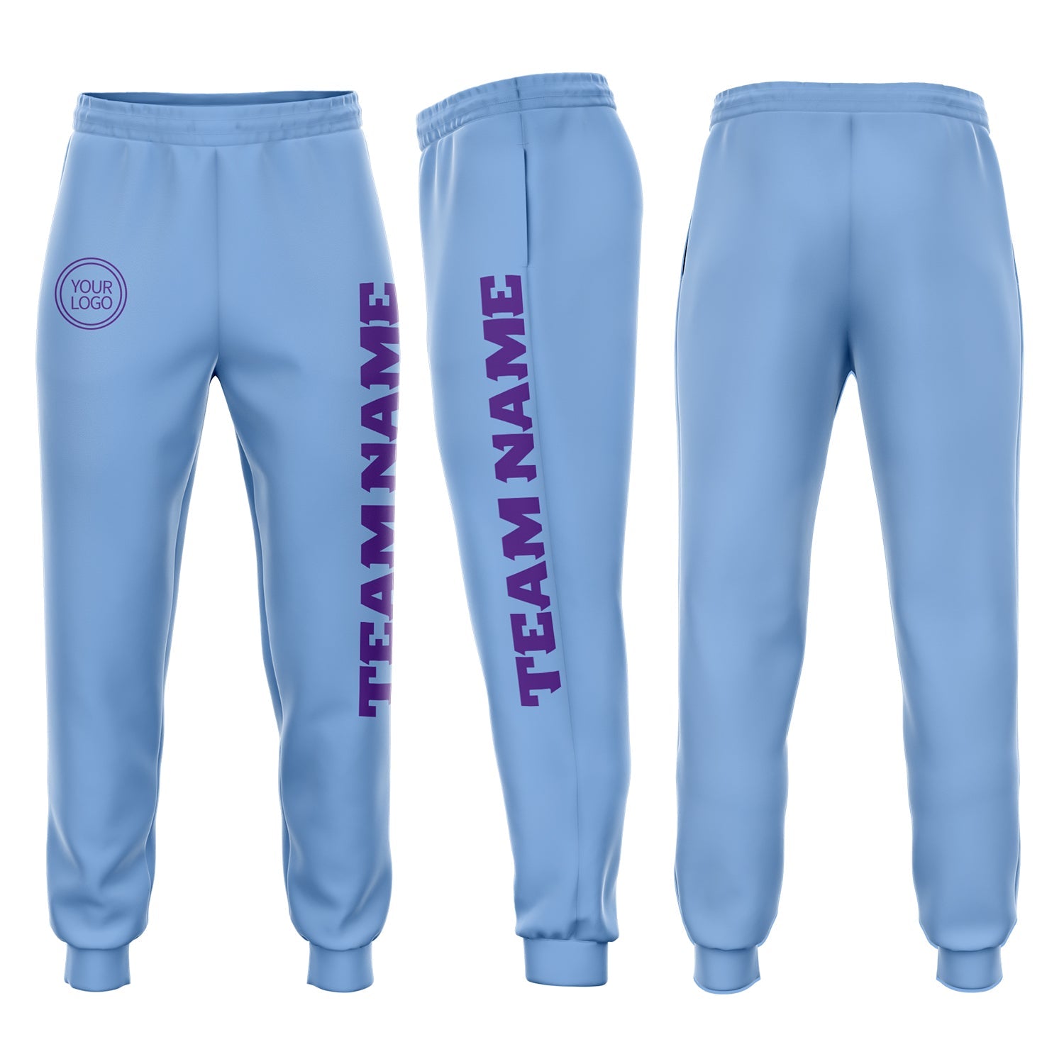 Custom Light Blue Purple Fleece Jogger Sweatpants - Main View