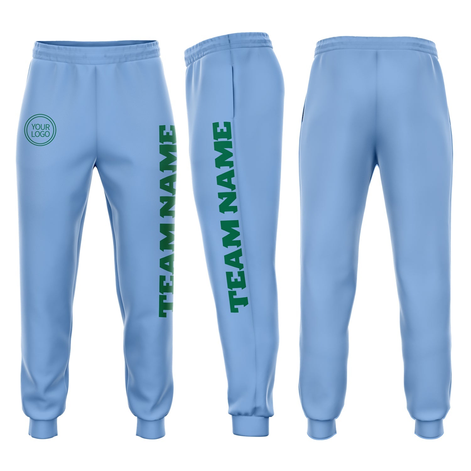 Custom Light Blue Kelly Green Fleece Jogger Sweatpants - Main View