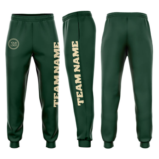 Custom Green Cream Fleece Jogger Sweatpants - Main View