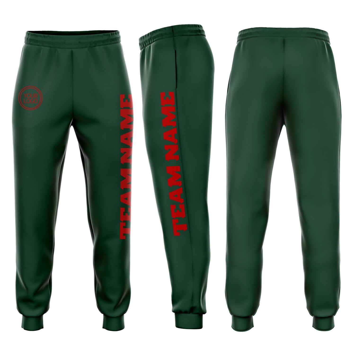 Custom Green Red Fleece Jogger Sweatpants - Main View