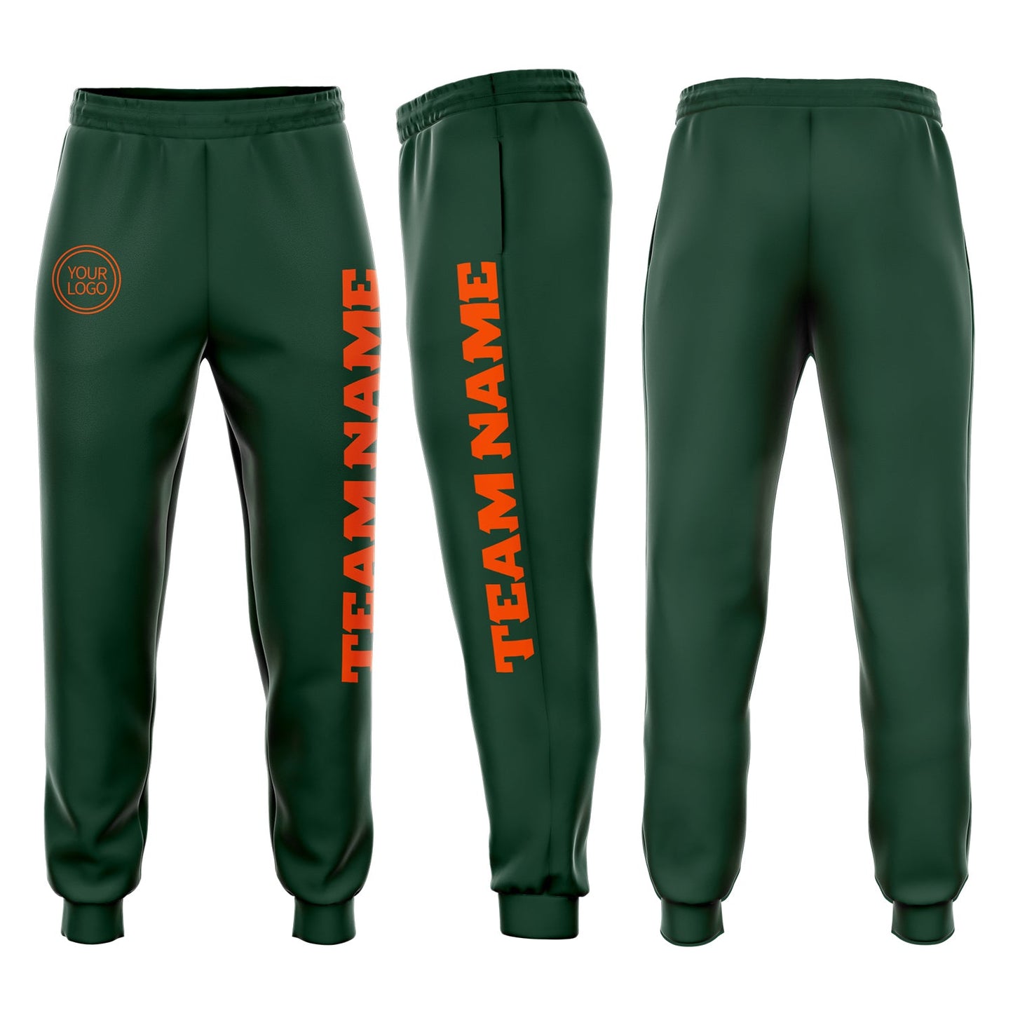 Custom Green Orange Fleece Jogger Sweatpants - Main View