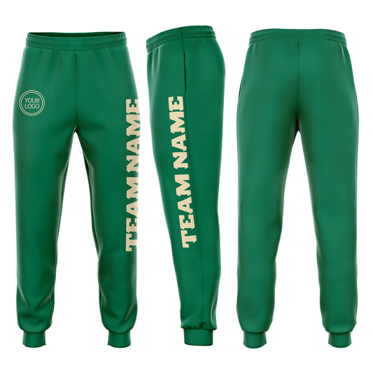 Custom Kelly Green Cream Fleece Jogger Sweatpants - Main View