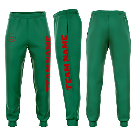 Custom Kelly Green Red Fleece Jogger Sweatpants - Main View