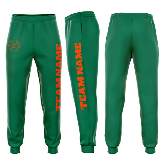 Custom Kelly Green Orange Fleece Jogger Sweatpants - Main View
