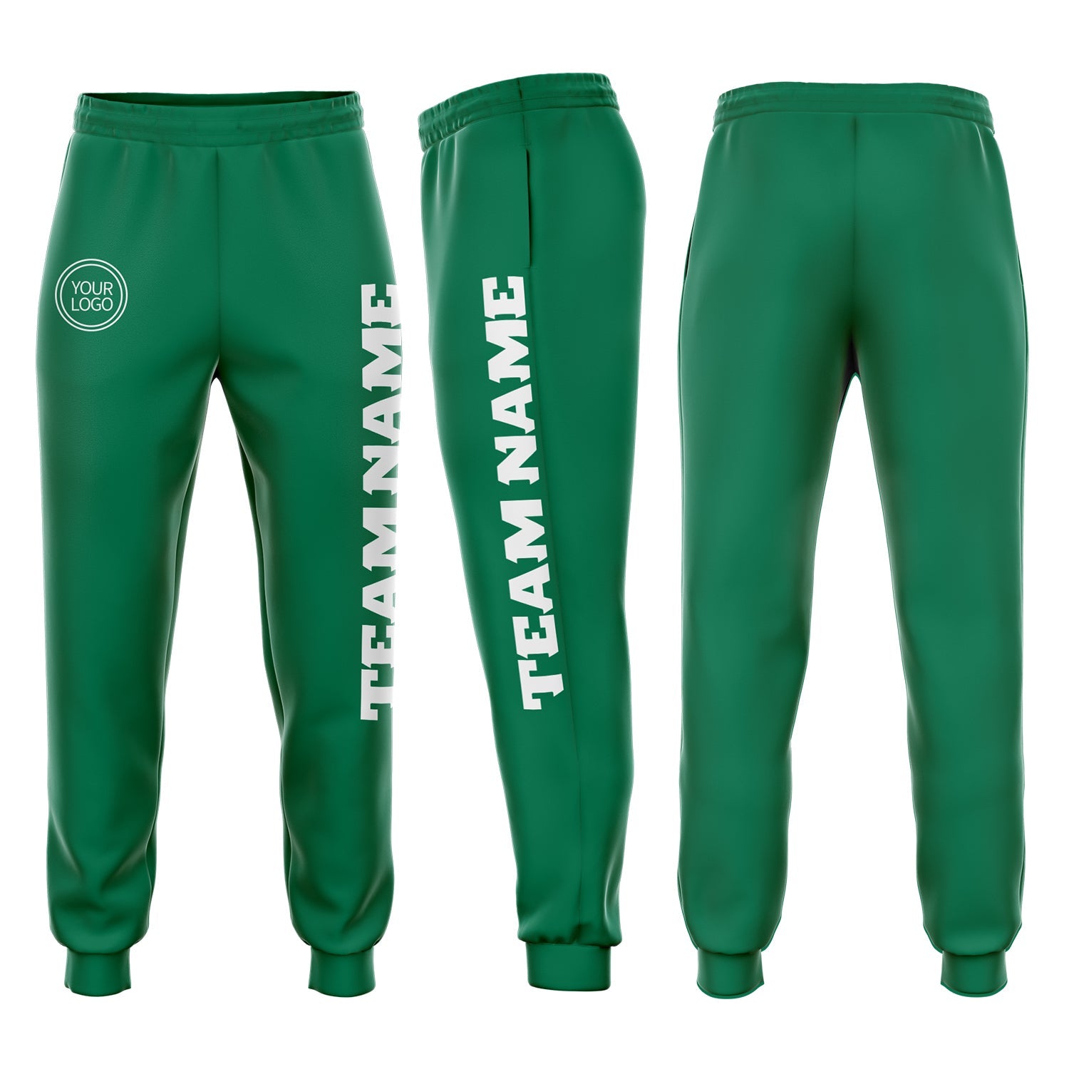 Custom Kelly Green White Fleece Jogger Sweatpants - Main View