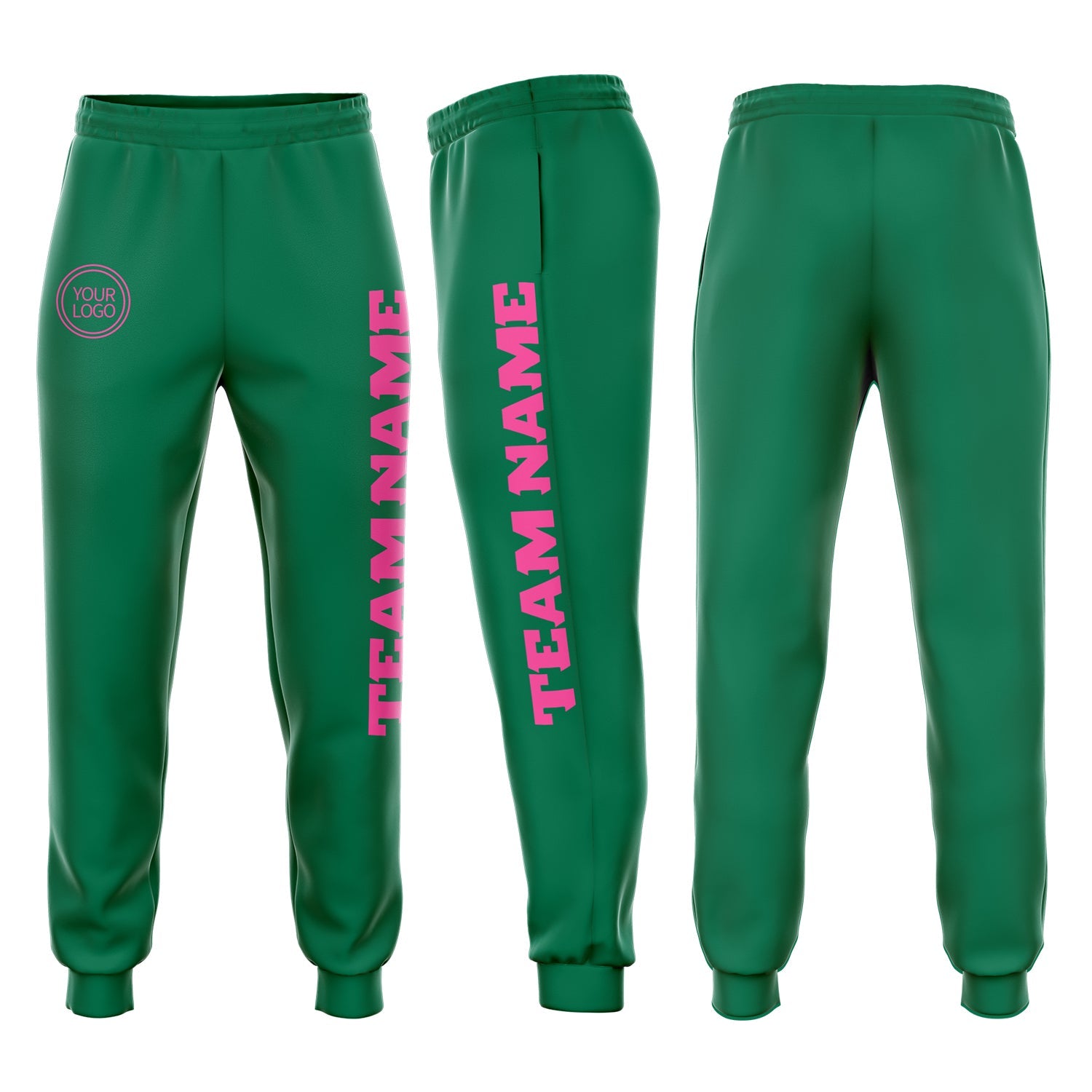 Custom Kelly Green Pink Fleece Jogger Sweatpants - Main View