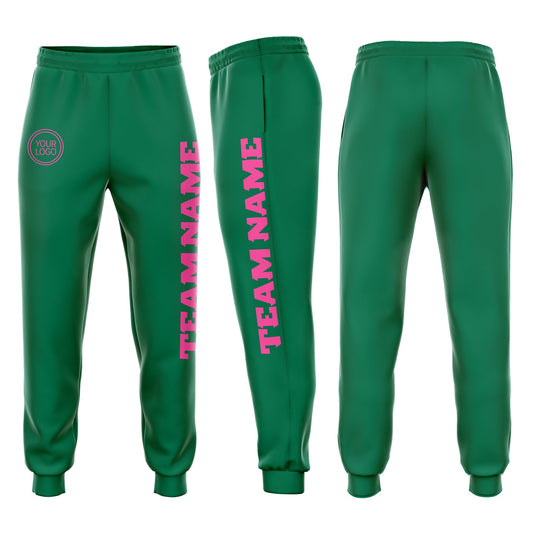 Custom Kelly Green Pink Fleece Jogger Sweatpants - Main View
