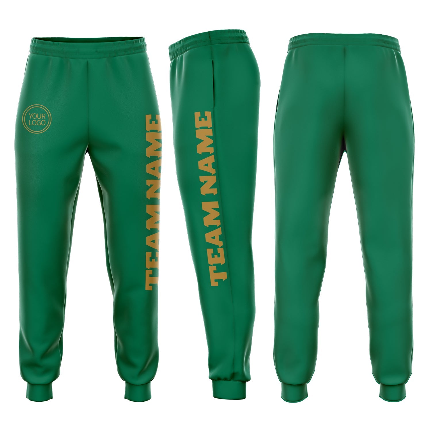 Custom Kelly Green Old Gold Fleece Jogger Sweatpants - Main View