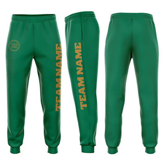 Custom Kelly Green Old Gold Fleece Jogger Sweatpants - Main View