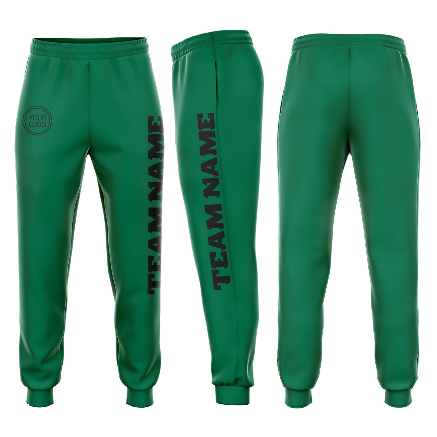 Custom Kelly Green Black Fleece Jogger Sweatpants - Main View