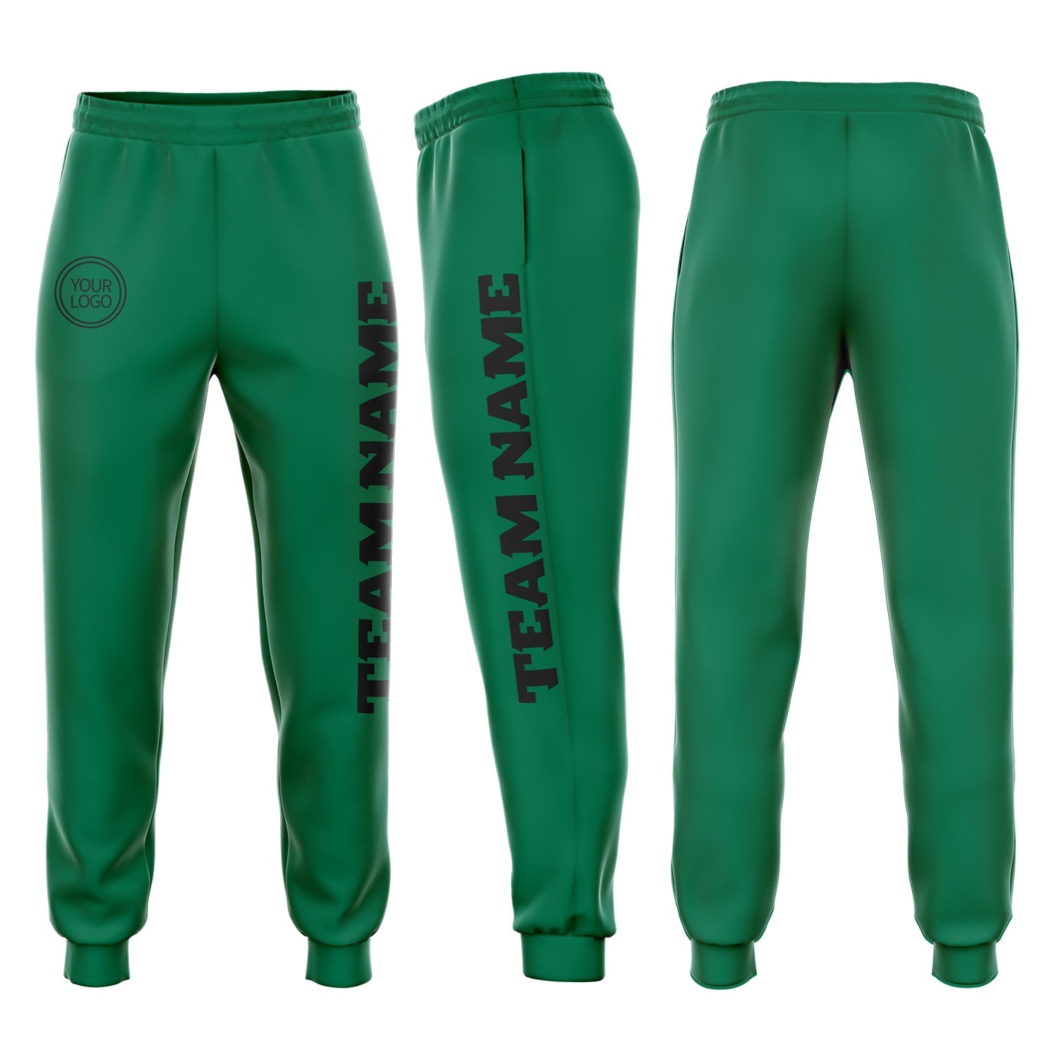 Custom Kelly Green Black Fleece Jogger Sweatpants - Main View