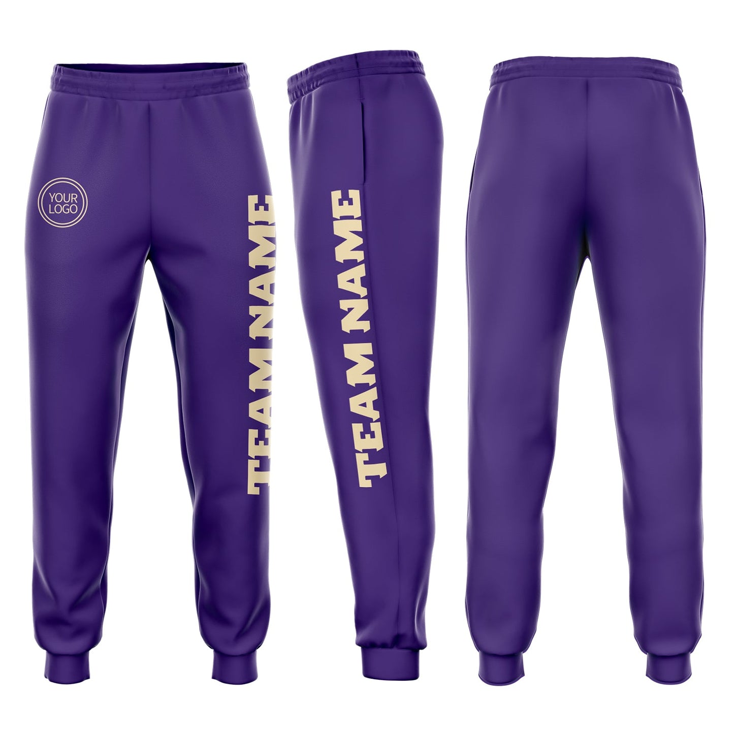 Custom Purple Cream Fleece Jogger Sweatpants - Main View