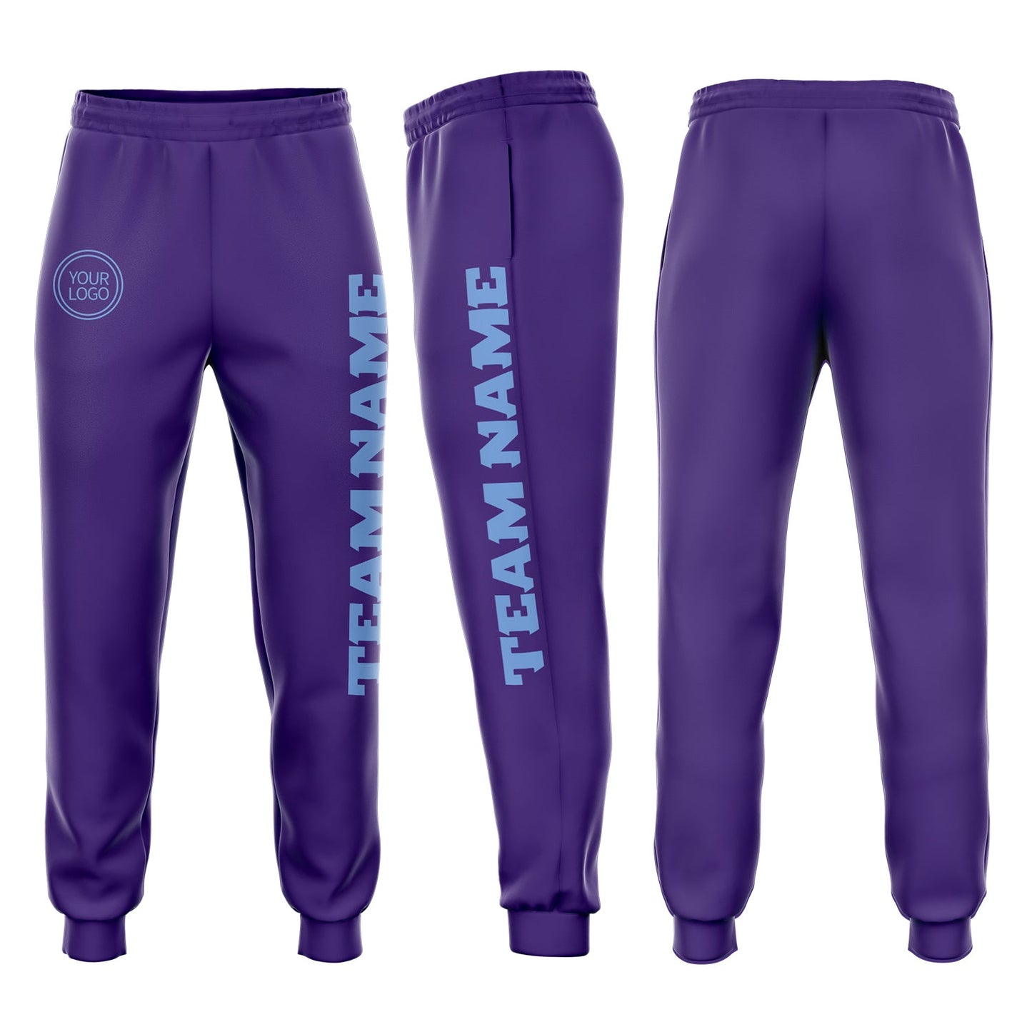 Custom Purple Light Blue Fleece Jogger Sweatpants - Main View