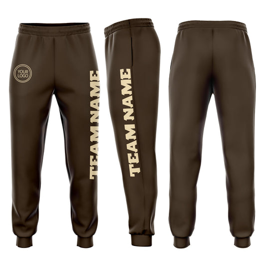 Custom Brown Cream Fleece Jogger Sweatpants - Main View