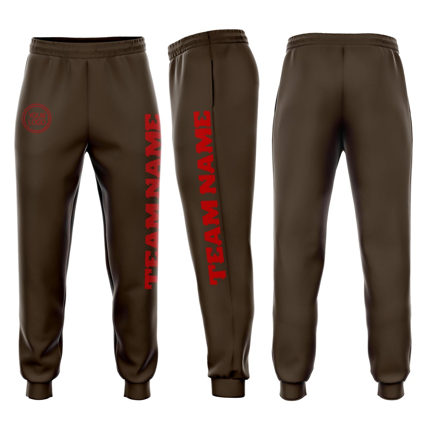 Custom Brown Red Fleece Jogger Sweatpants - Main View