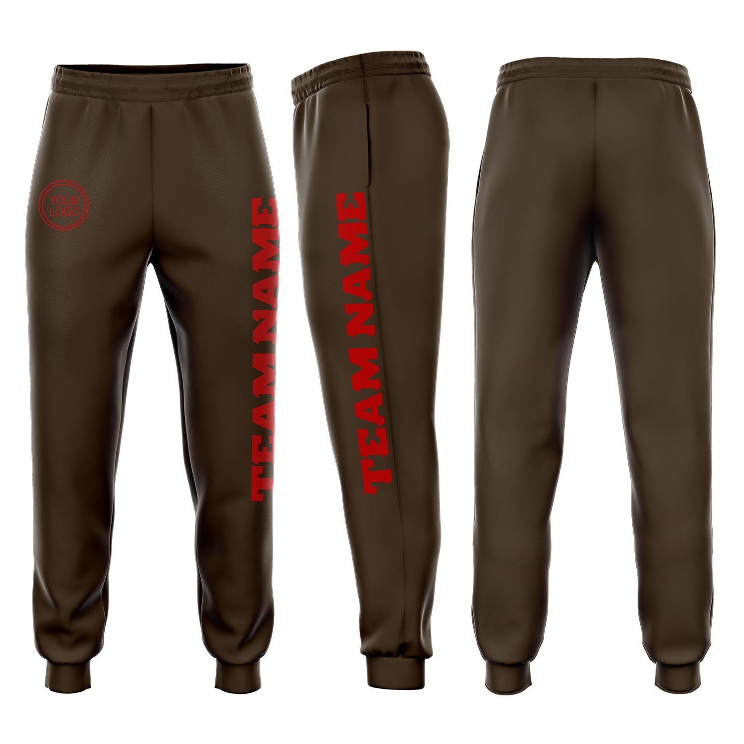 Custom Brown Red Fleece Jogger Sweatpants - Main View