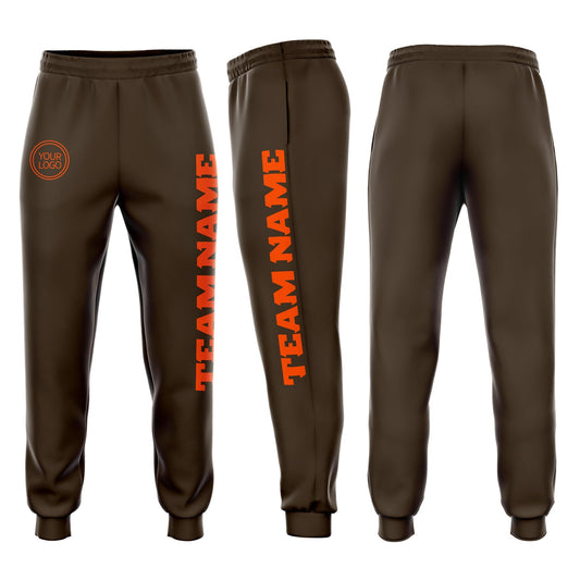Custom Brown Orange Fleece Jogger Sweatpants - Main View