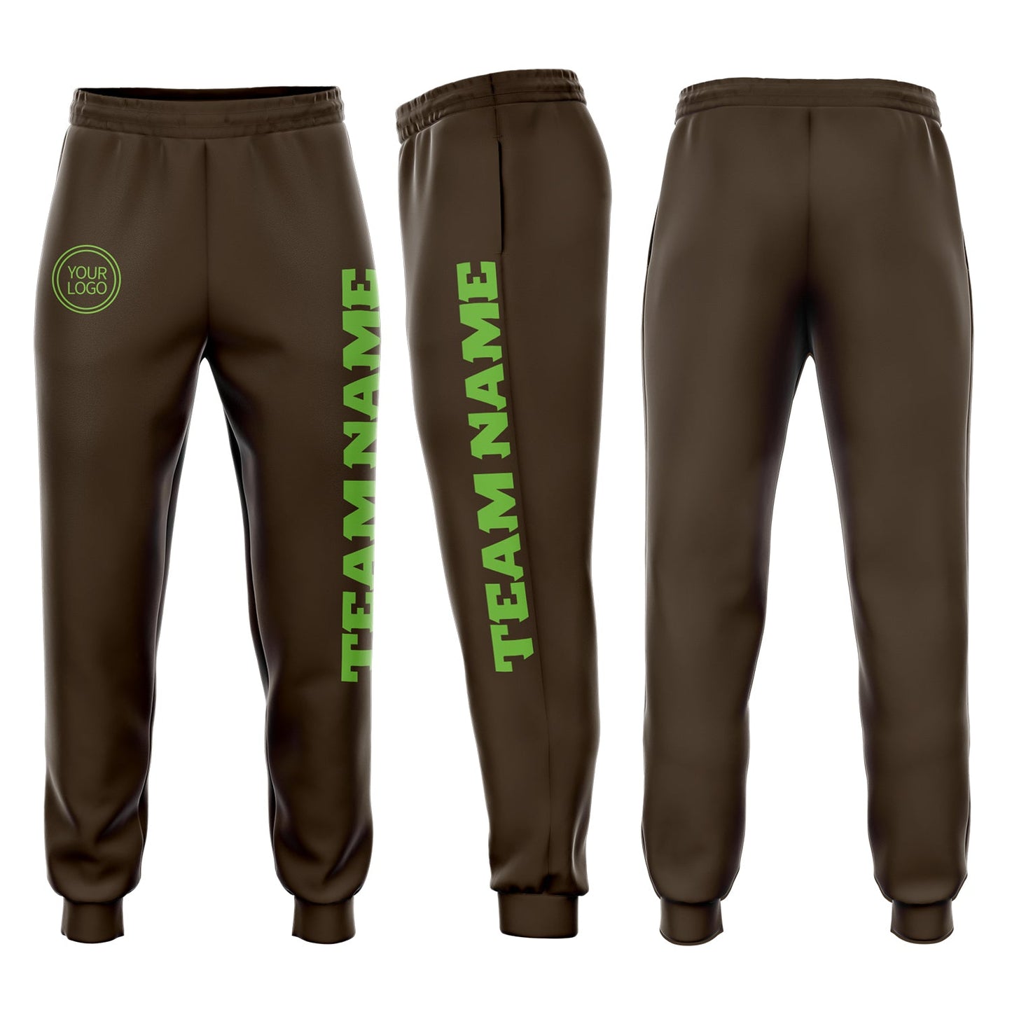 Custom Brown Neon Green Fleece Jogger Sweatpants - Main View