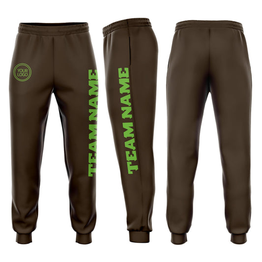 Custom Brown Neon Green Fleece Jogger Sweatpants - Main View