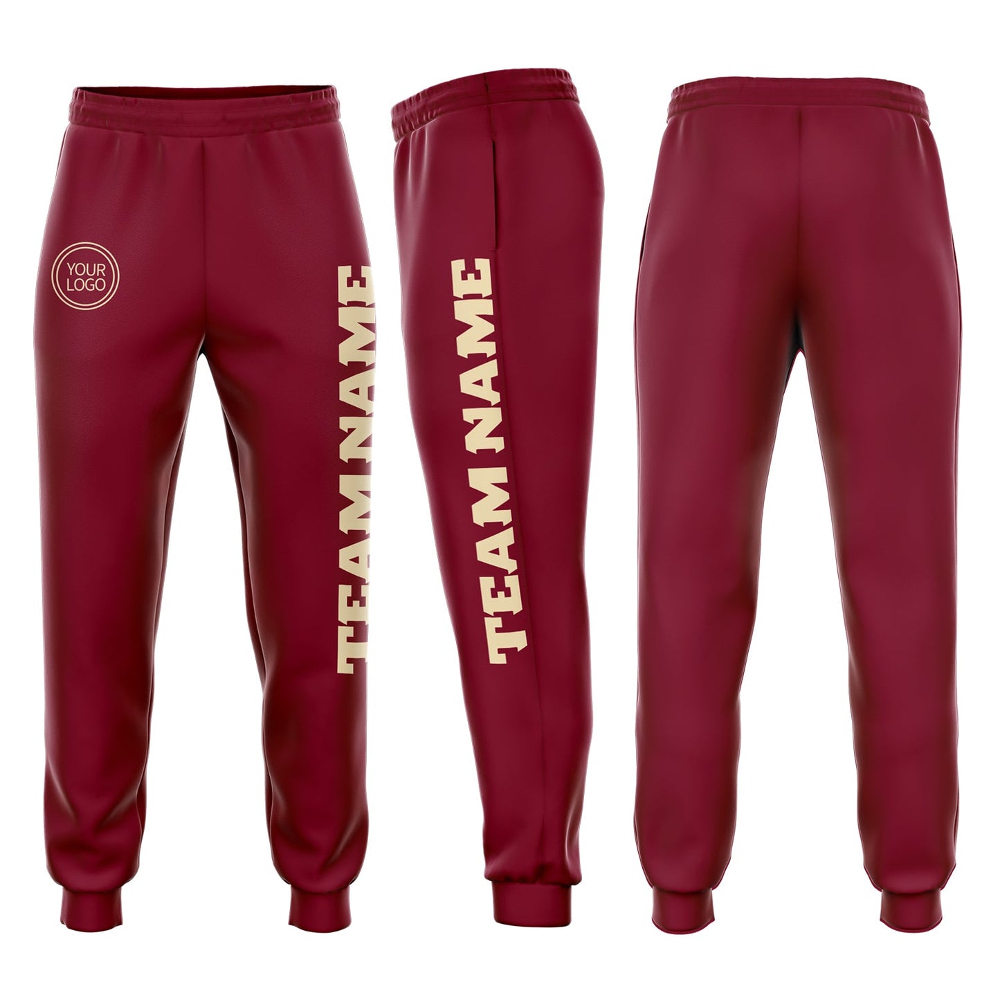 Custom Crimson Cream Fleece Jogger Sweatpants - Main View
