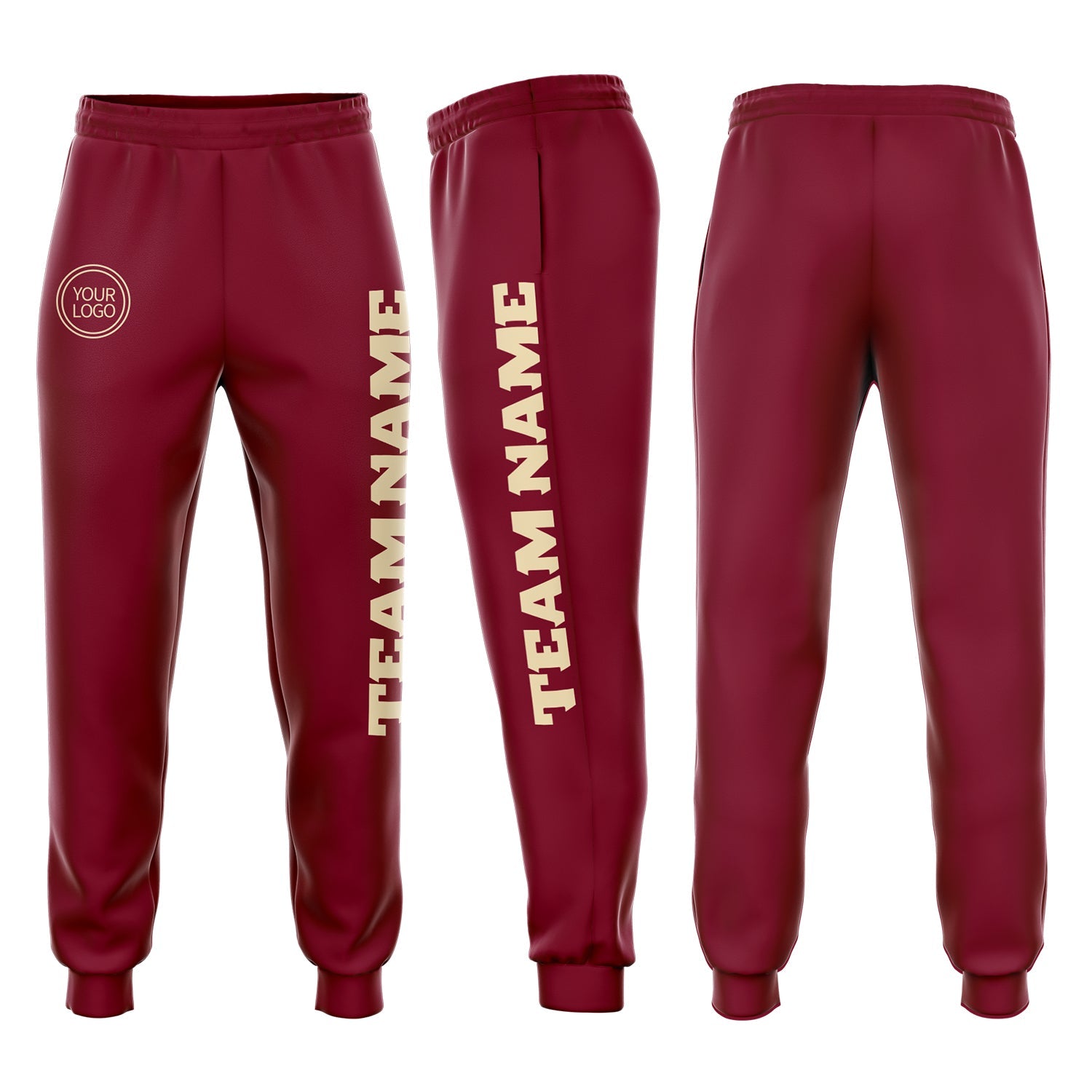 Custom Crimson Cream Fleece Jogger Sweatpants - Main View