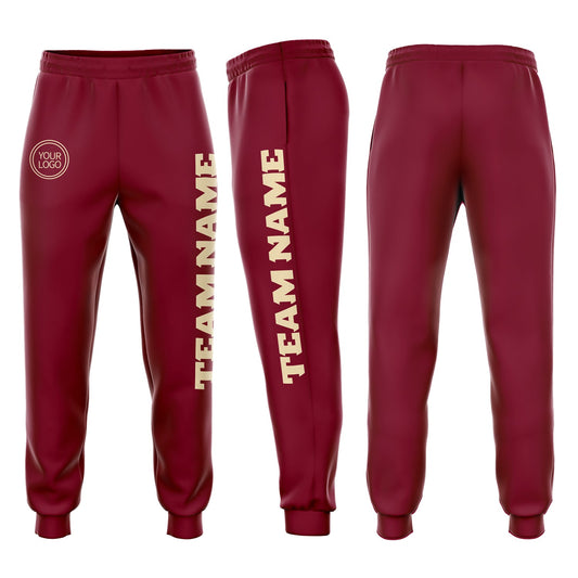 Custom Crimson Cream Fleece Jogger Sweatpants - Main View