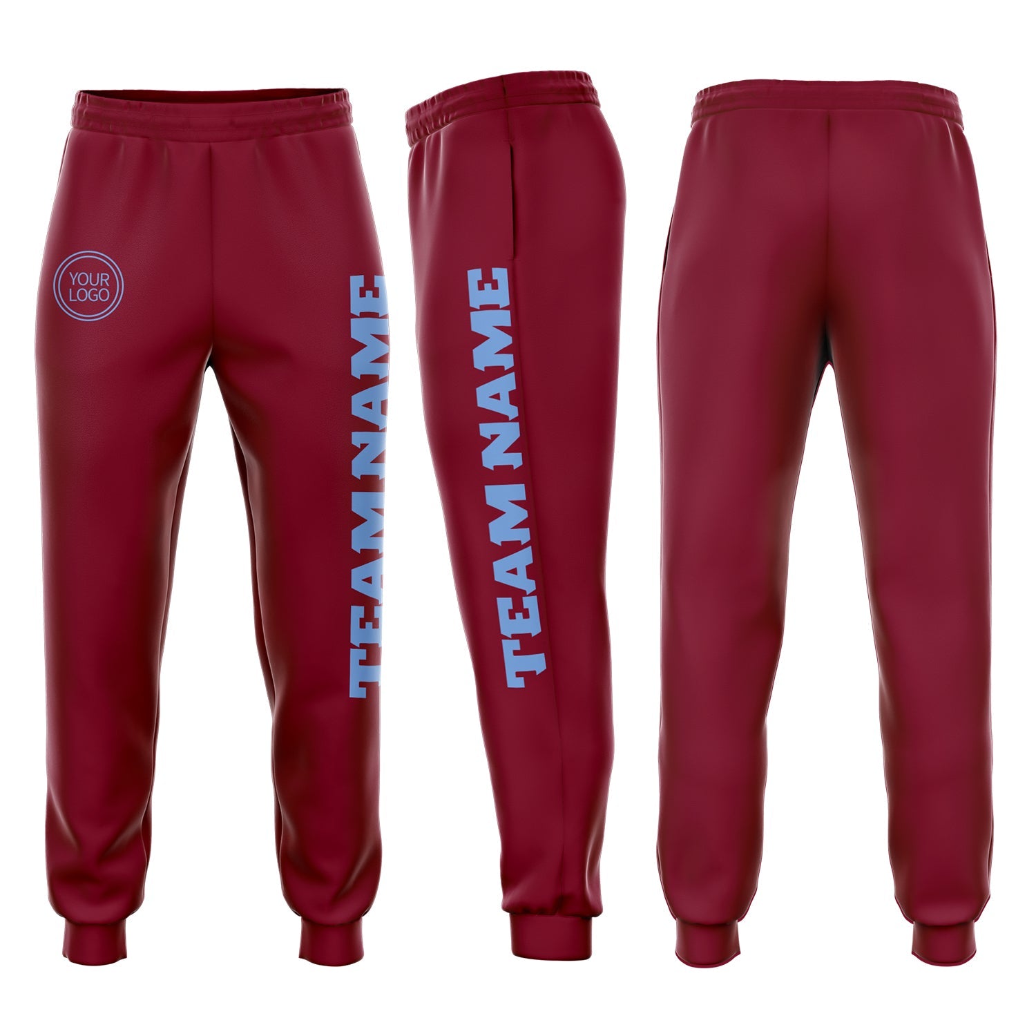 Custom Crimson Light Blue Fleece Jogger Sweatpants - Main View