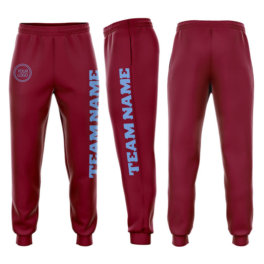 Custom Crimson Light Blue Fleece Jogger Sweatpants - Main View
