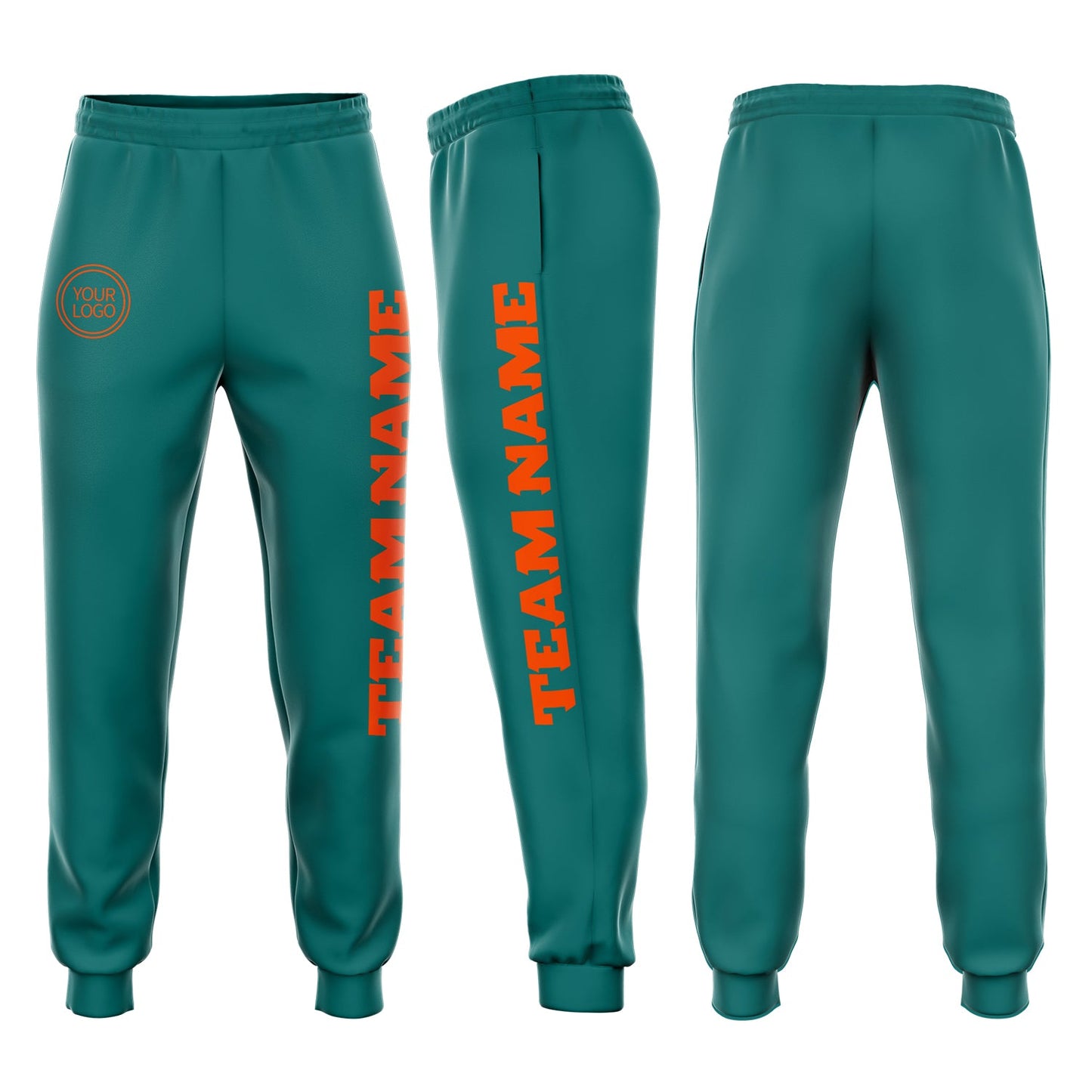 Custom Aqua Orange Fleece Jogger Sweatpants - Main View