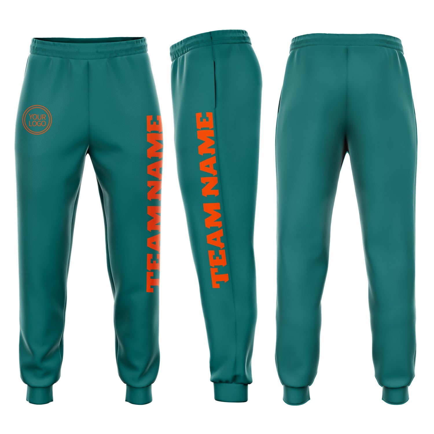 Custom Aqua Orange Fleece Jogger Sweatpants - Main View