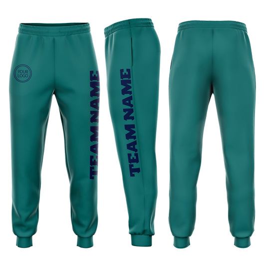Custom Aqua Navy Fleece Jogger Sweatpants - Main View