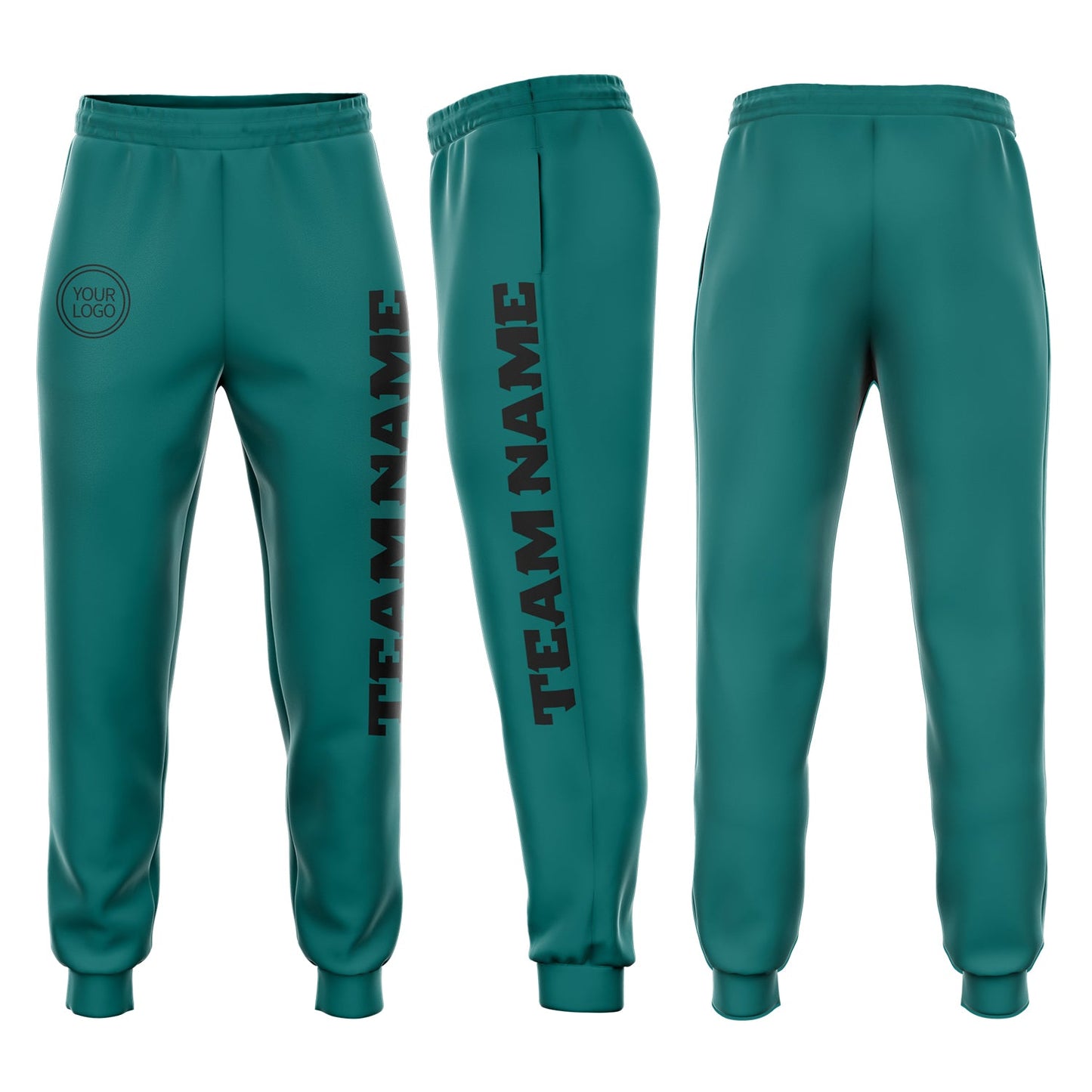 Custom Aqua Black Fleece Jogger Sweatpants - Main View