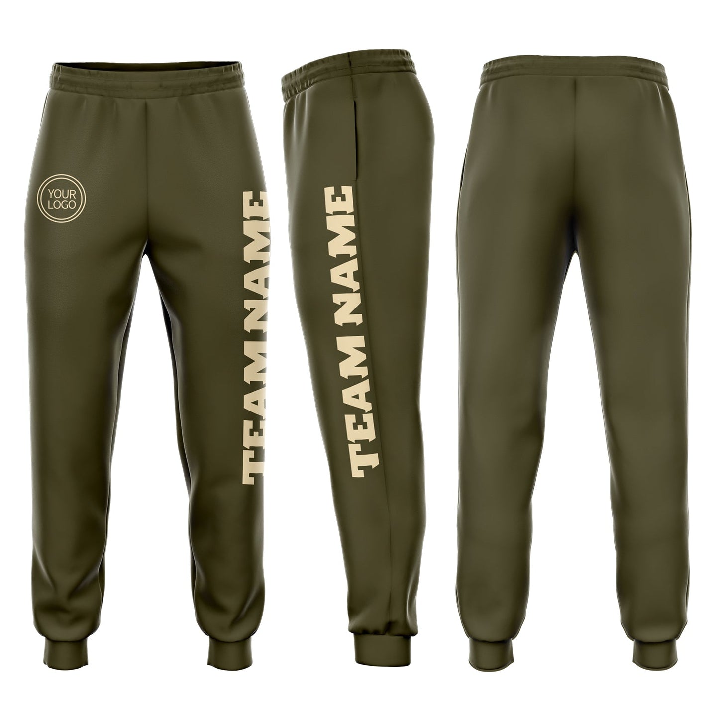 Custom Olive Cream Fleece Salute To Service Jogger Sweatpants - Main View
